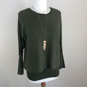 CAbi Green Twofer Pullover #5461 Cropped Sweater Sz L